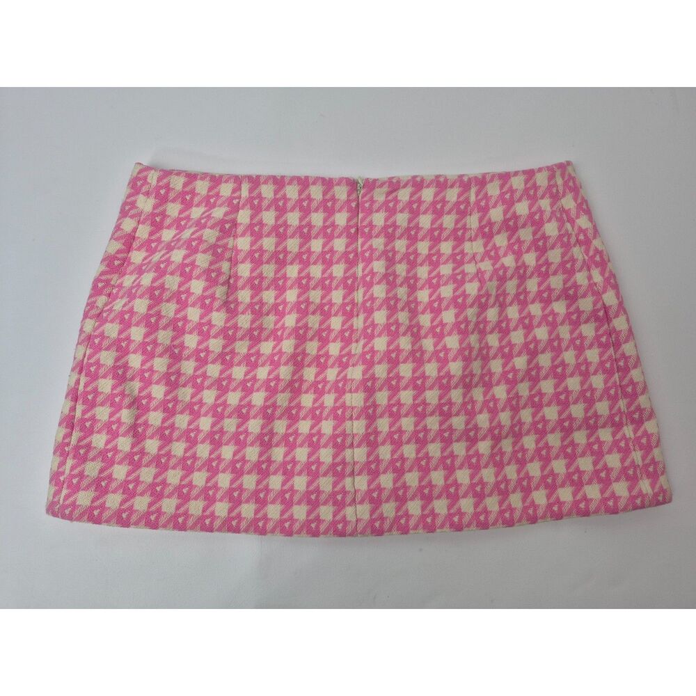 Area Women's Pink Houndstooth Slit Mini Skirt Size 8 - Picture 2 of 4